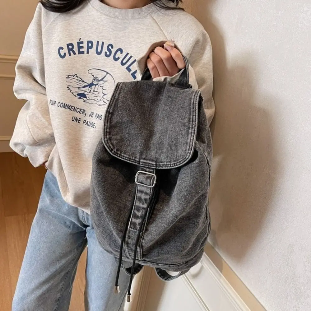 

Casual Fashion Denim Backpack Large Capacity Retro Student Schoolbags Vintage Soft Cowboy Travel Back Packs for Girls