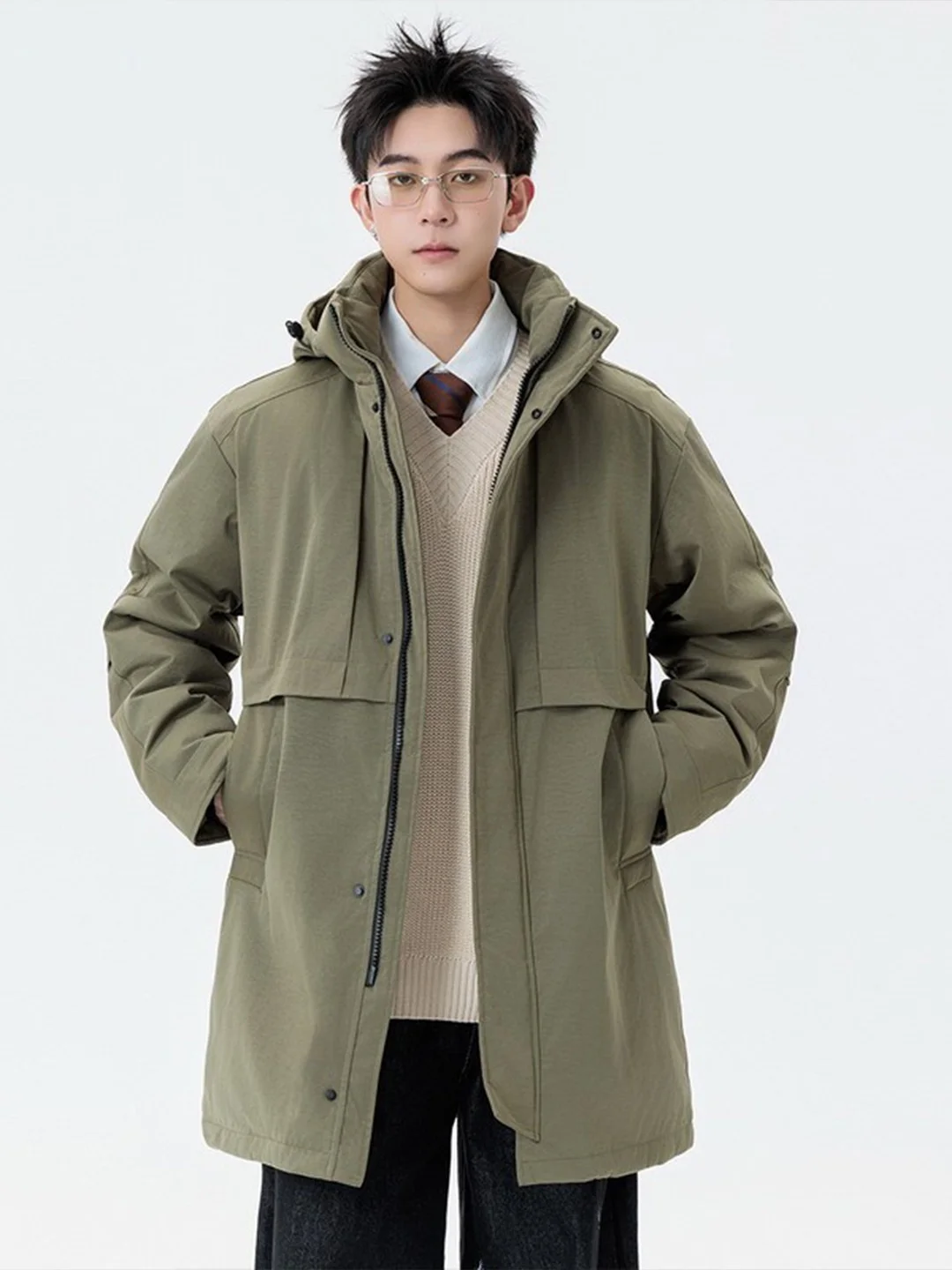 

Thiened Long Winter Jaet Men's Hooded Cotton Padded Coat Large Size Loose Fit Warmth Anti-Cold Casual Sle Zipper Closure