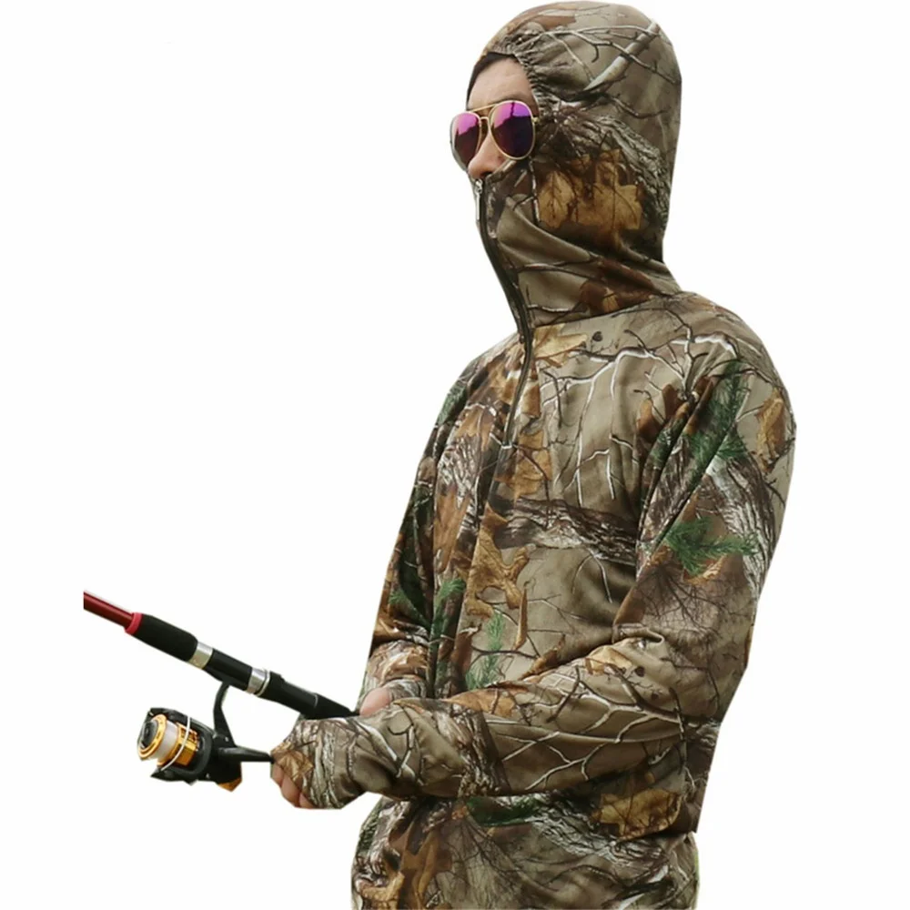 Summer Fishing Jacket Long-Sleeved Cycling Hooded Jacket Tree Bionic Camouflage Hunting 3D Jungle Ghillie Suits