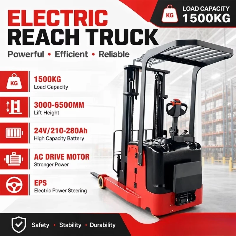Powered Electric Very Narrow Truck Trilateral Standing Stacker 1000kg 5m Lift Made in China Factory ISO Certified CE