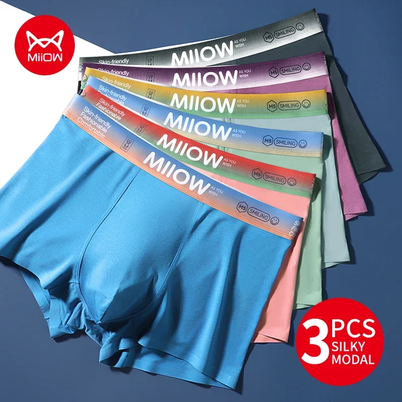 MiiOW Man Underwear 3pcs Modal Boxershorts Male Cotton 7A Antibacterial Crotch Men's Panties Boxer Seamless Cuff Men Boxer Brief