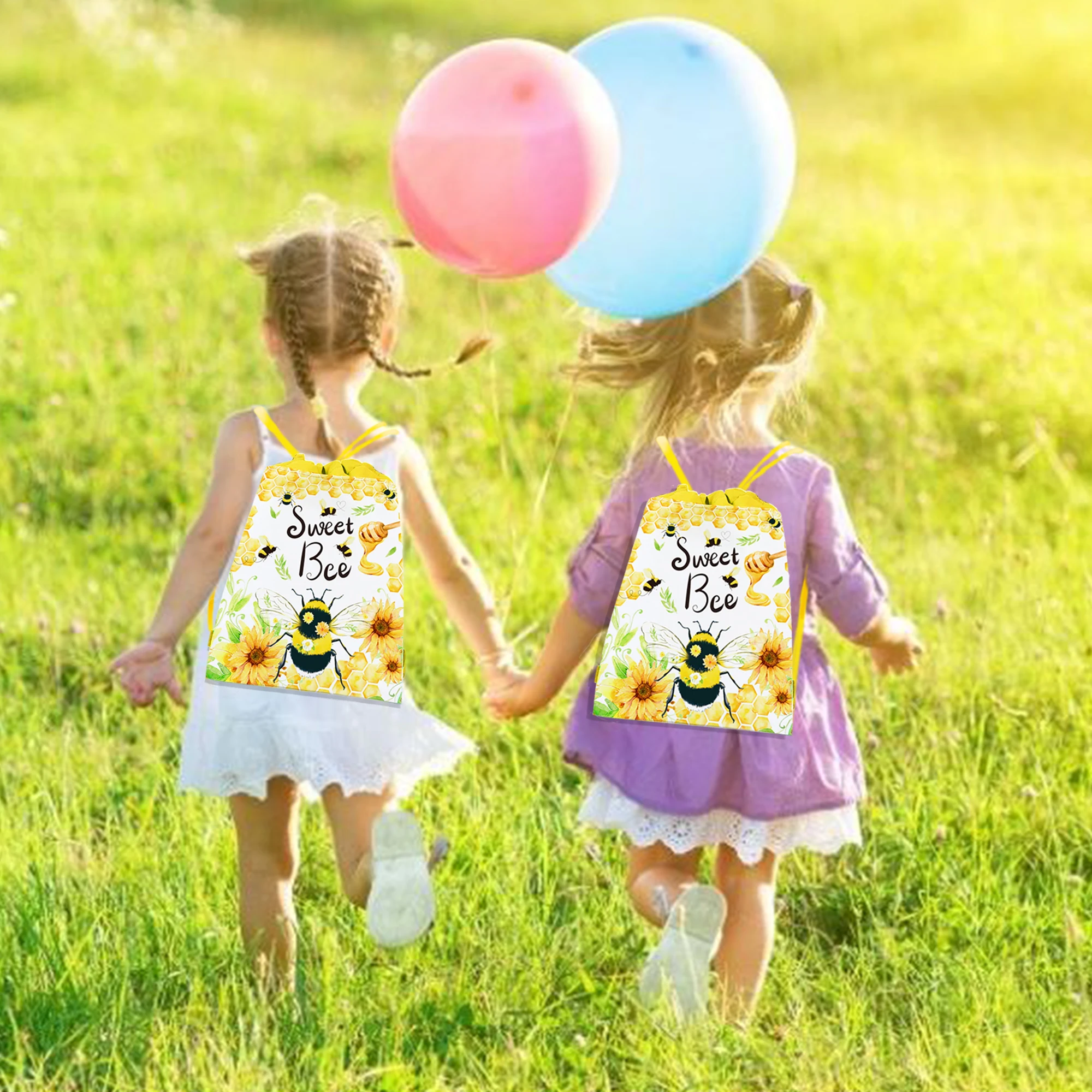 Cartoon Honey Bee Animals Sunflower Non-woven Bag Birthday Gifts Drawstring School Backpack Baby Kids Party Packing Storage Bags