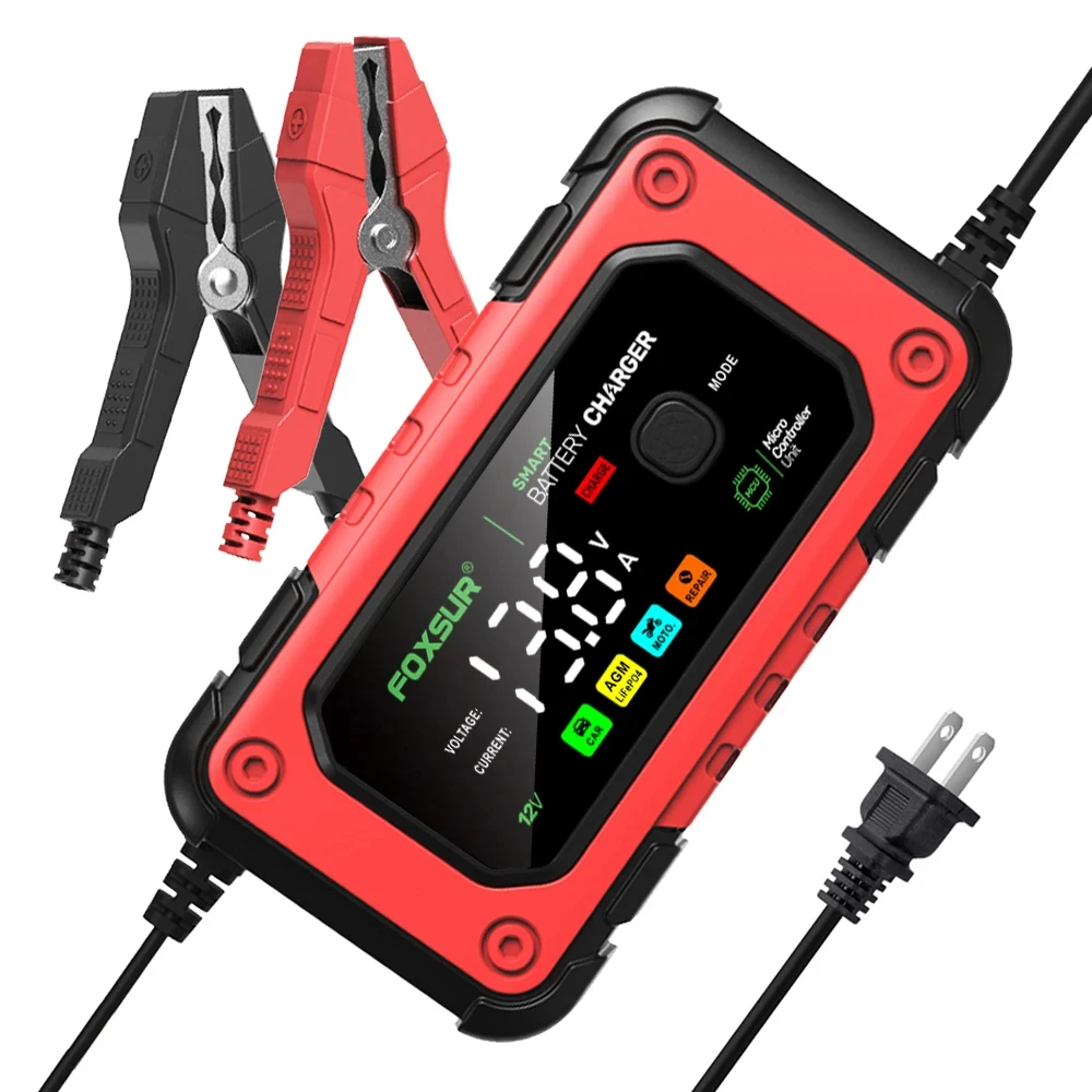 Neue 12v 7a intelligente Reparatur Motorrad Ladegerät Foxsur Universal Reparatur Autobatterie ladegerät für Blei Säure Lifepo4 Batterie