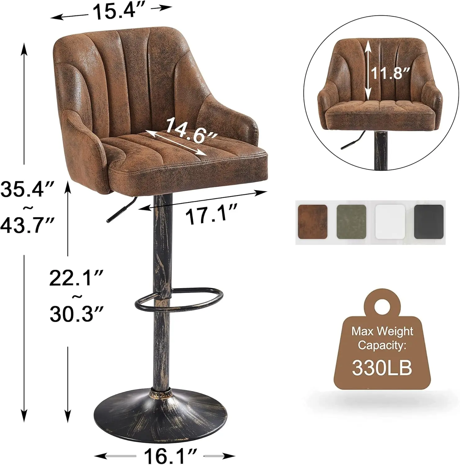 Tabourets de bar réglables avec dossier et bras, tabourets de piste recommandés par Counter, Kitchen Island, chaises à chocs en PU pour pub, lot de 4