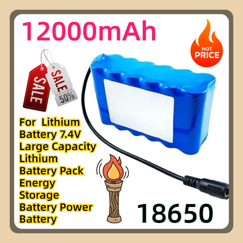 For 18650 Lithium Battery 7.4V Large Capacity Lithium Battery Pack Energy Storage Battery