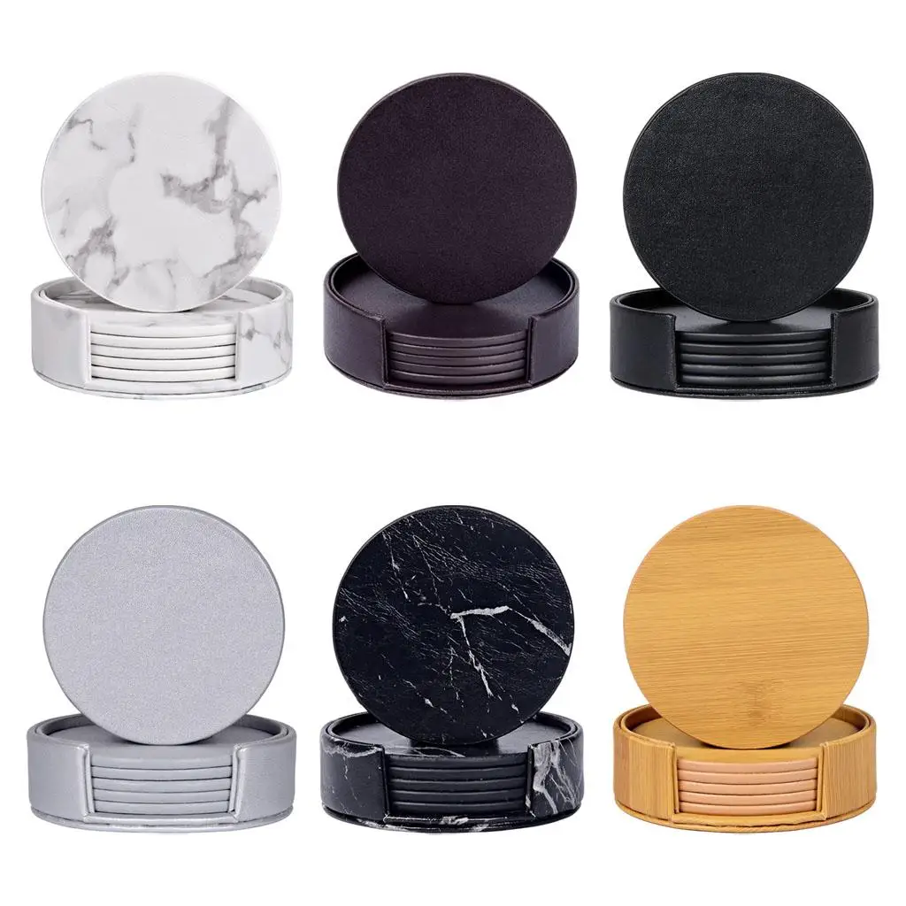 Round Marble Coasters with Holder Scratch Proof Drink Coasters