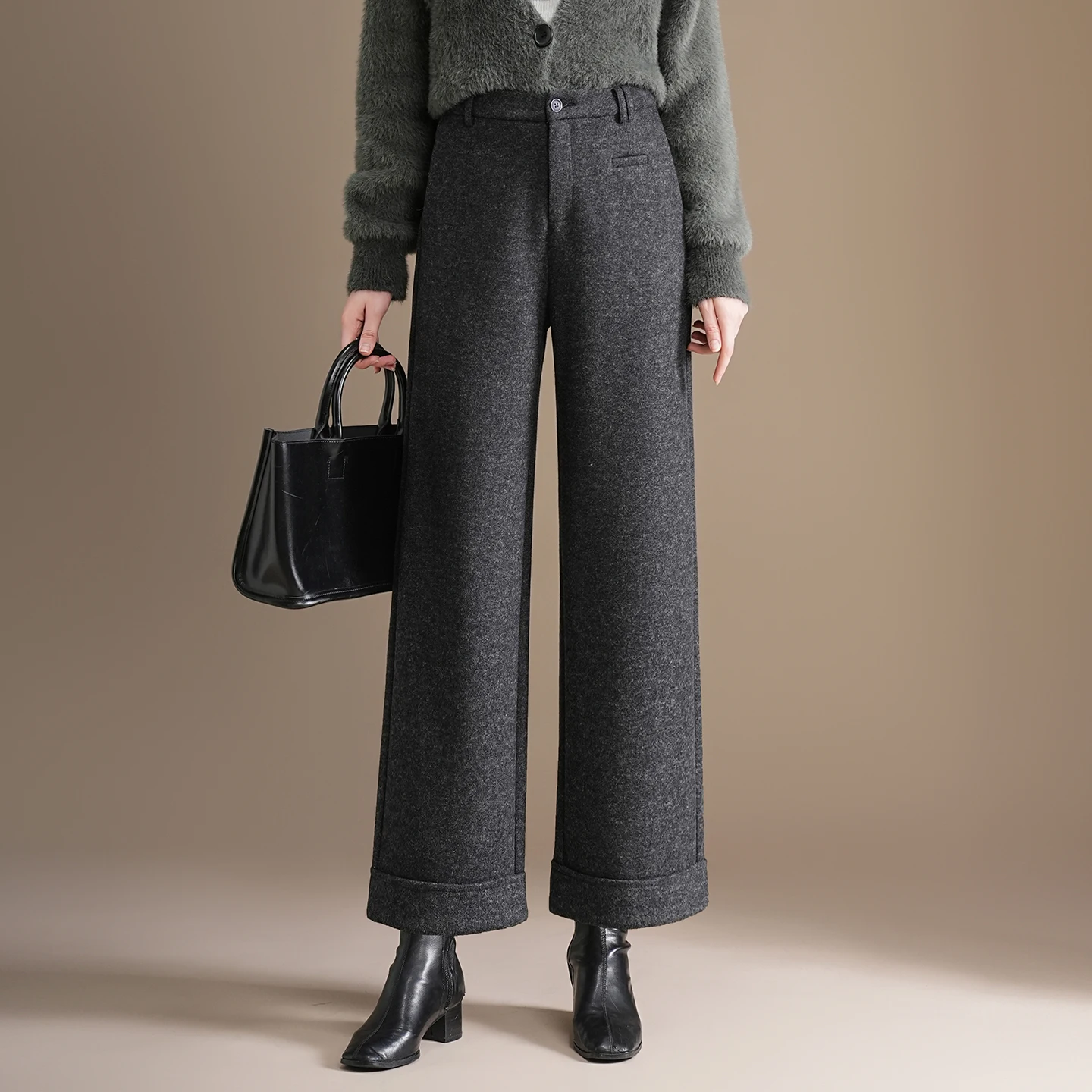 

Брюки с высокой талией, утепленные, прямого кроя, с широкими штанинами, осенне-зимние, повседневные, для женщин