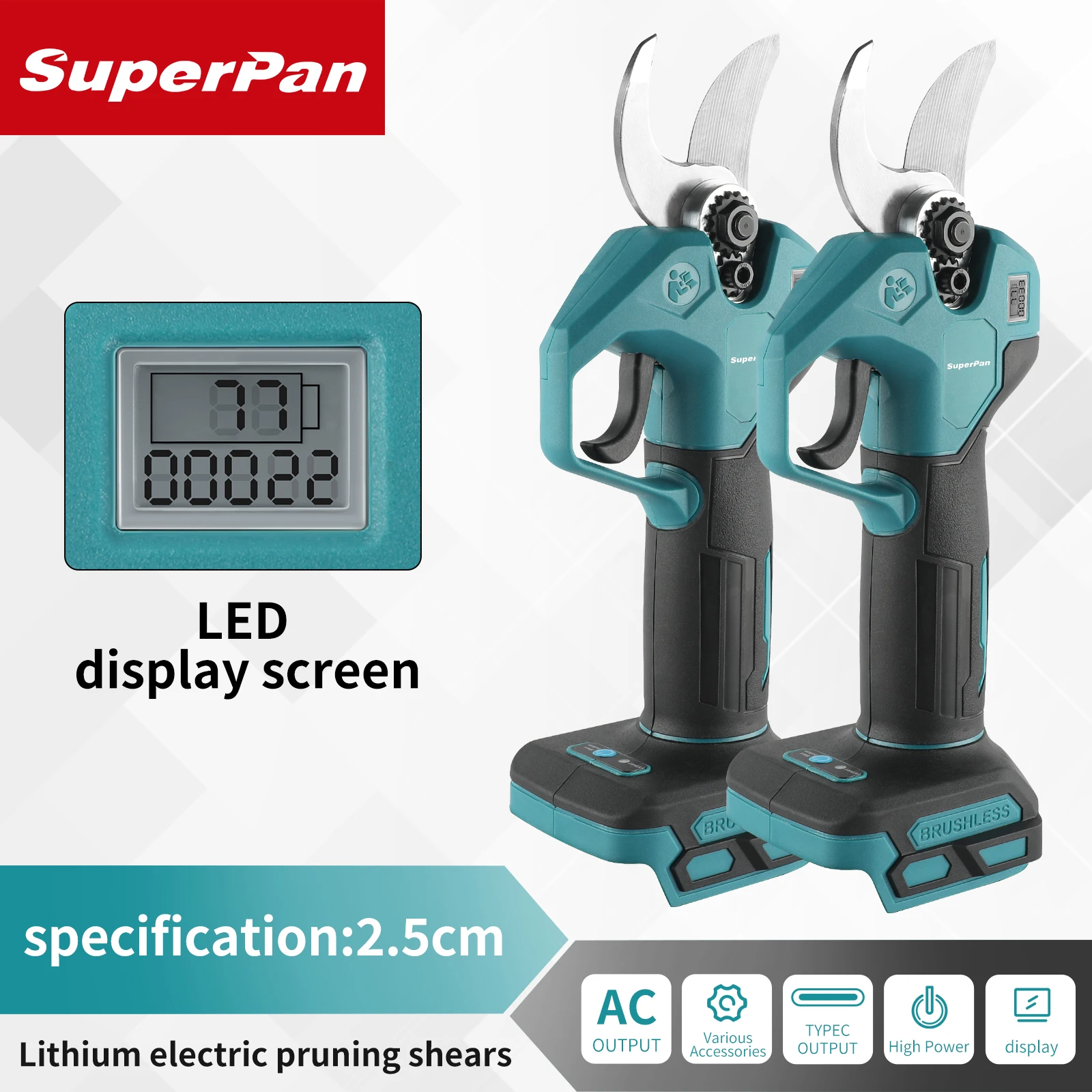 18v-brushless-electric-pruning-shears-25cm-cutting-diameter-led-display-cordless-garden-toolfor-makita-battery