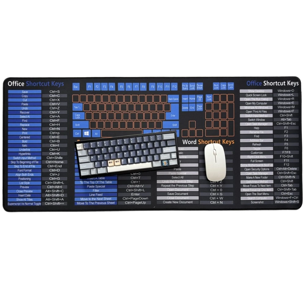 Office Software Mouse Pad Large Shortcut Keys Mousepad for Programing Engineer Non-Slip Stitched Edge Desk Mat 60x30cm Game Pads