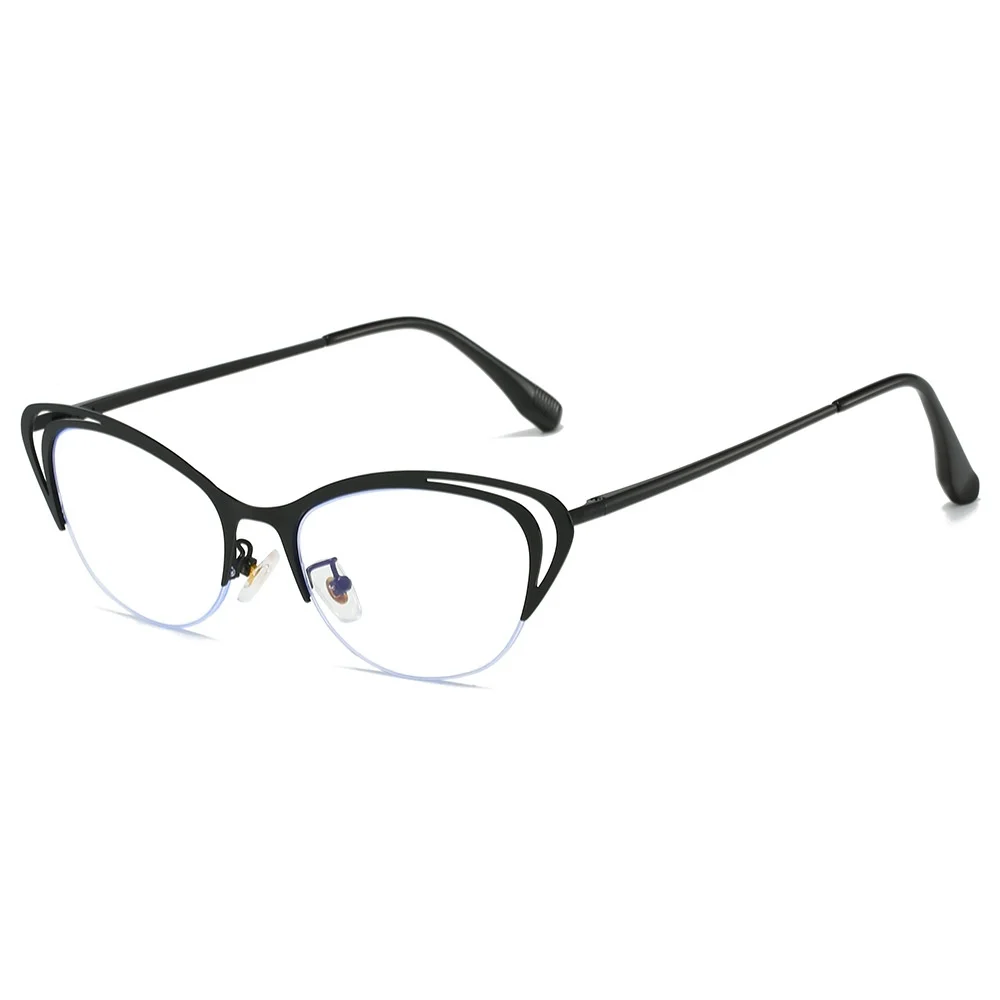 

Fashion trend metal cat-eye hollowed out frames Women's half frame anti-blue light glasses