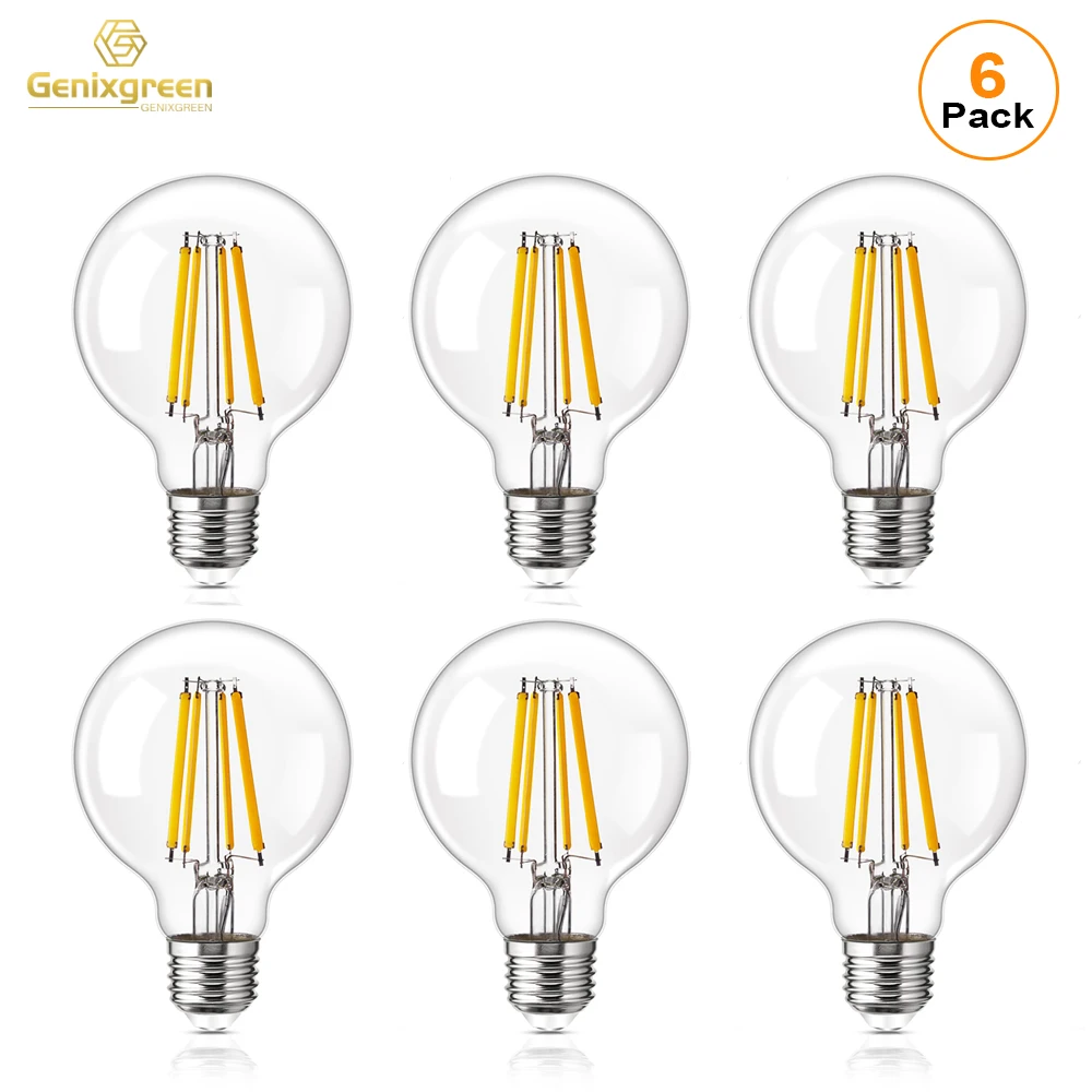 G80 LED Globe Edison Bulb 7W 9W 12W E27 1200lms High Lumens Led Filament Bulb Clear Glass No Flicker Ball Lamp For Pendant Light