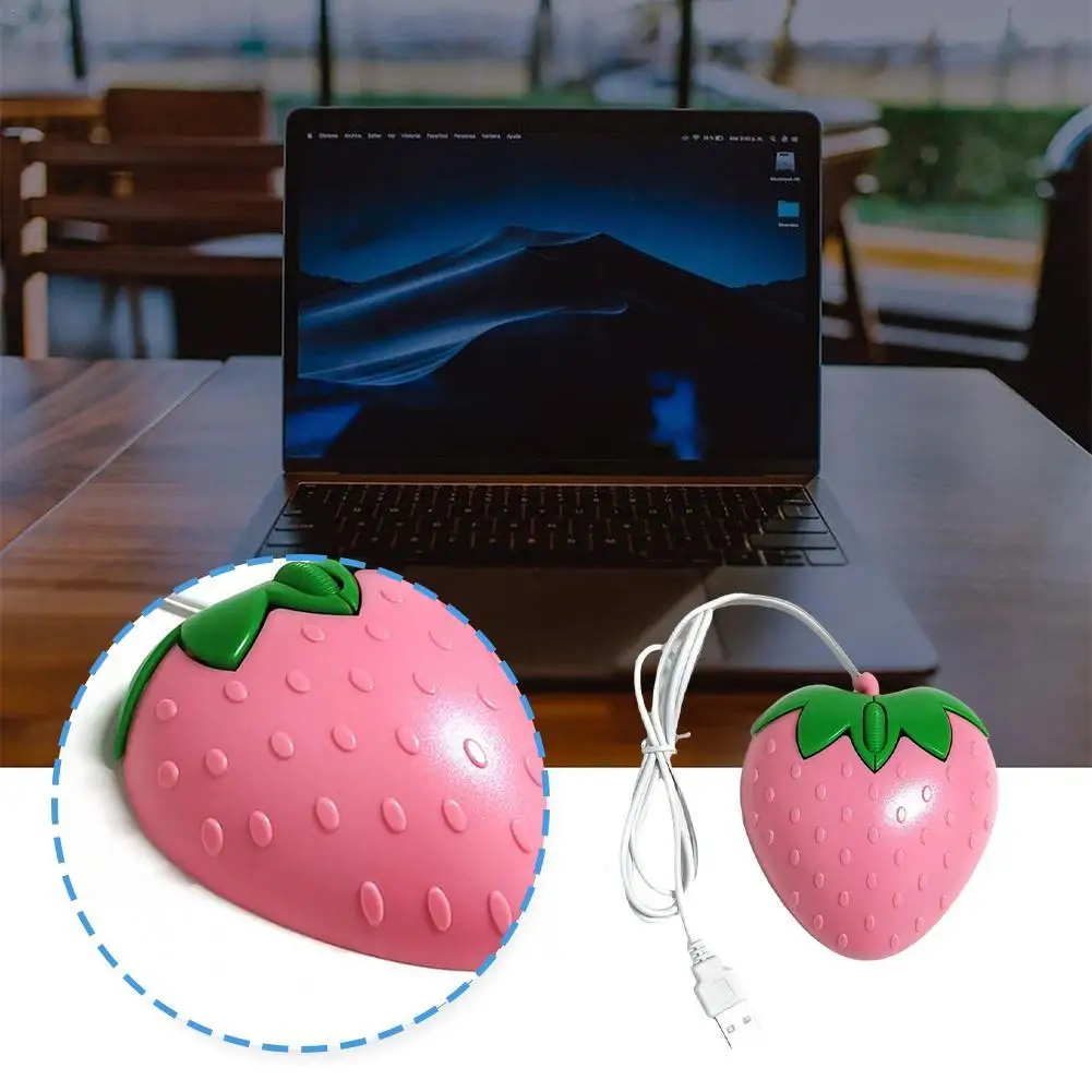 Creative Cartoon Wired Mouse Color Cute Strawberry Mouse Universal  Pink Strawberry Wired Mouse