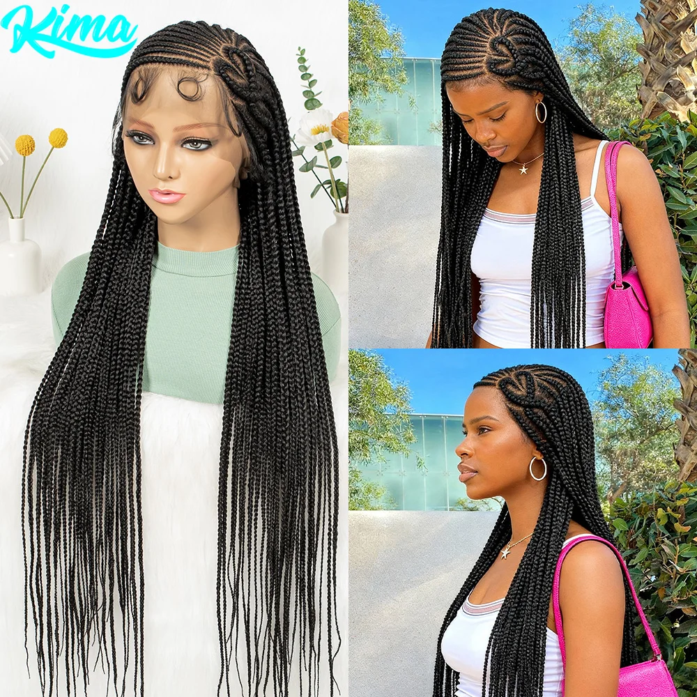 

Плетеные парики в форме сердца, 36 дюймов, ручной работы, с косами корнроу, синтетические, полностью кружевные, натуральные, с детской линией волос