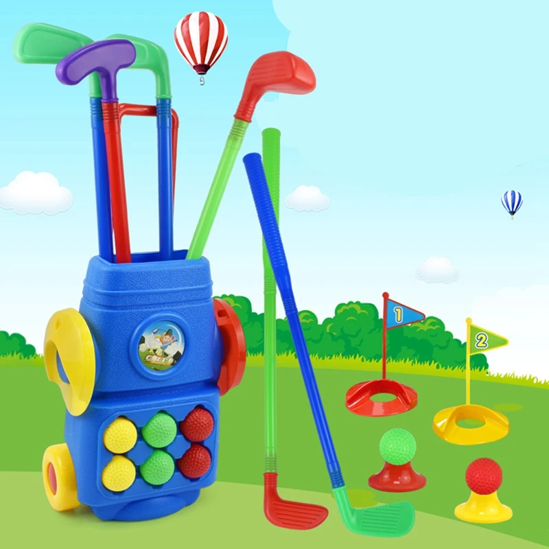 Golfset voor peuters met 3 ballen, 3 golfstokken, 2 oefengaten en golfkar, sportspeelgoed, cadeau geschikt voor kinderen