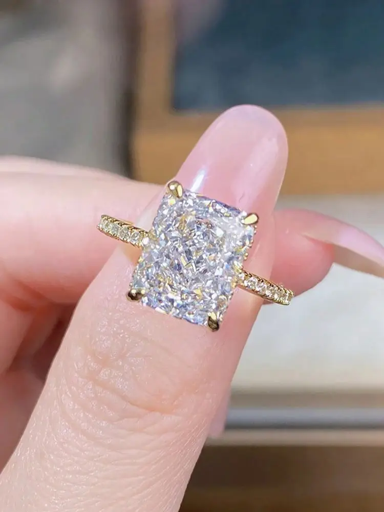 925 Sterling Zilver 4CT Prachtige Rechthoek Zirkoon Ring Voor Vrouwen Engagement Bruiloft Romantische Luxe Hoge Kwaliteit Fijne Sieraden