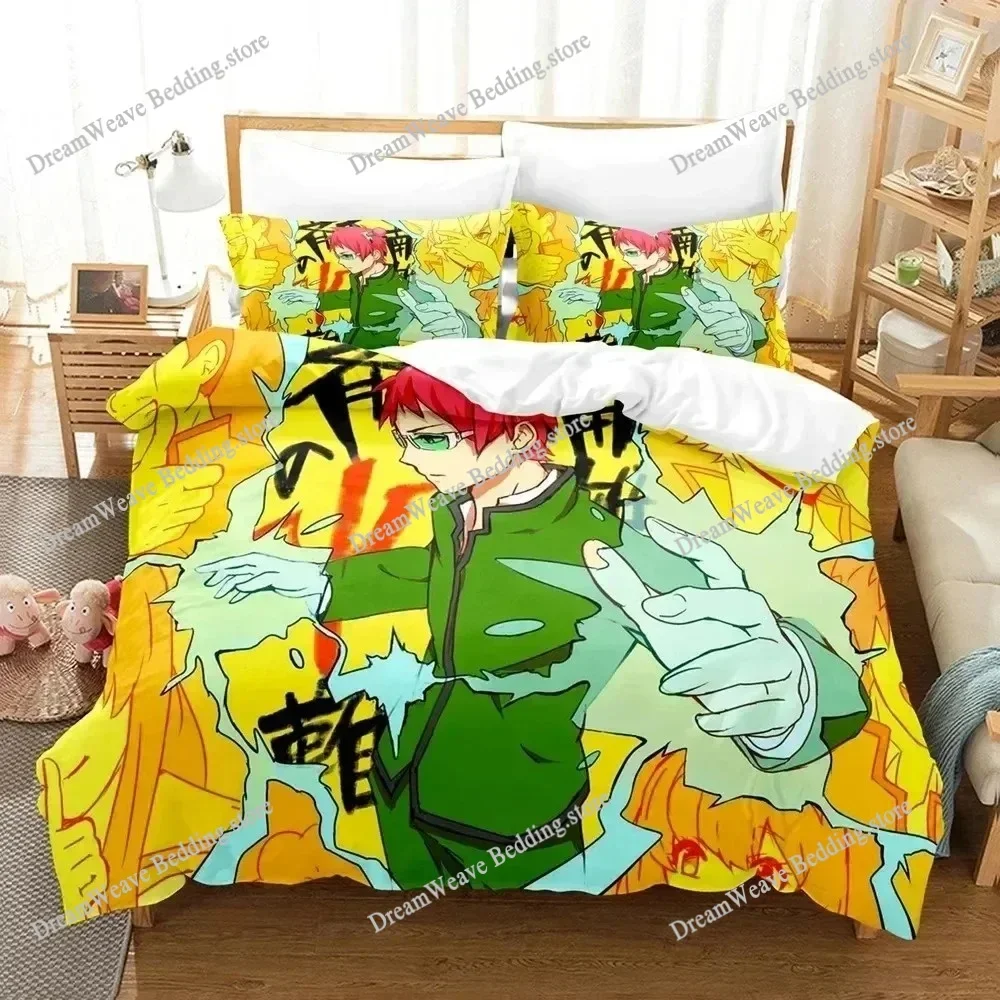 

Anime The Disastrous Life of Saiki K. Bedding Set Duvetcover Bed Set Quilt Cover Pillowcase Comforter King Queen Size Boys Adult