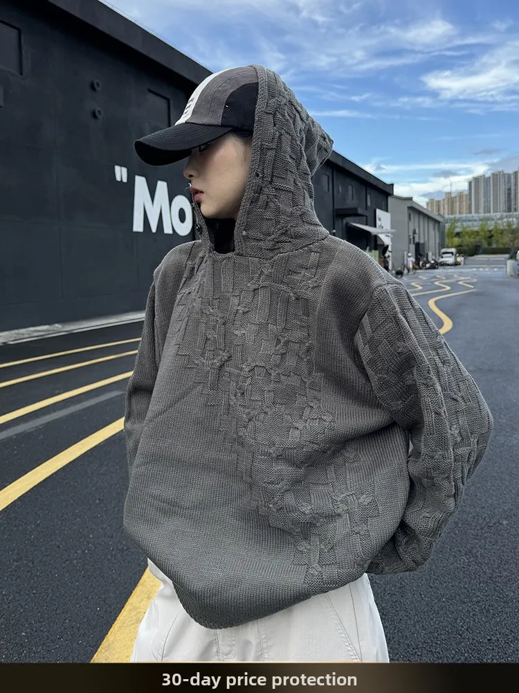 

Trendy American Knitted Jaet Men's Autumn Loose Fit Long Sve Hoodie Casual Sle Couple Sweater Nted Brand