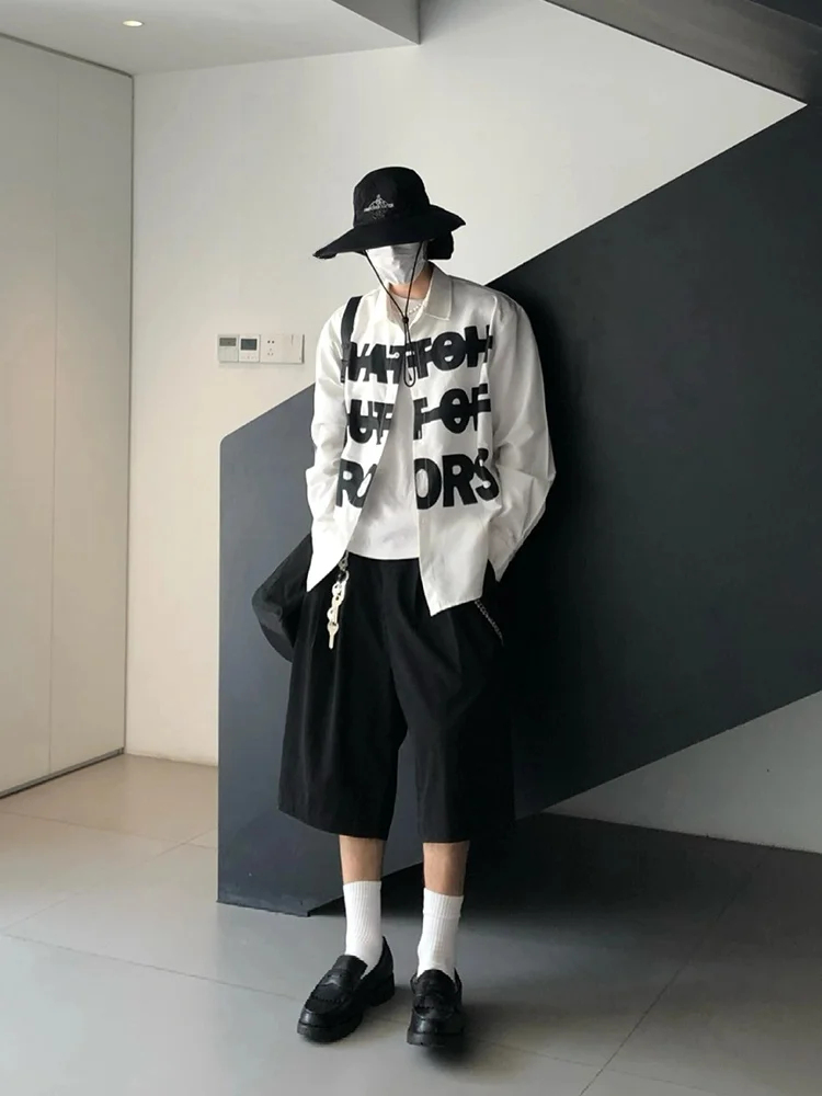 

Уникальный дизайн, свободный крой, белый утюг для мужчин с буквенным принтом, весна-осень, тонкий модный острый воротник, удобная высококачественная плата...