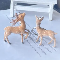Cute 3D Christmas Elk Keychains Key Ring For Women Men Kawaii Fluffy Sika Deer Animal Pendant Bag Airpods Box Car Charm Jewelry