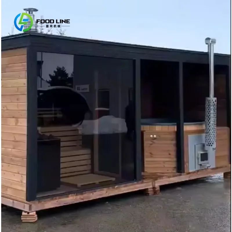 Customized Premium 5-6 Person Red Cedar Outdoor Sauna With ICE Hot Tub Set Luxury Style Enhances Villa Leisure Experience