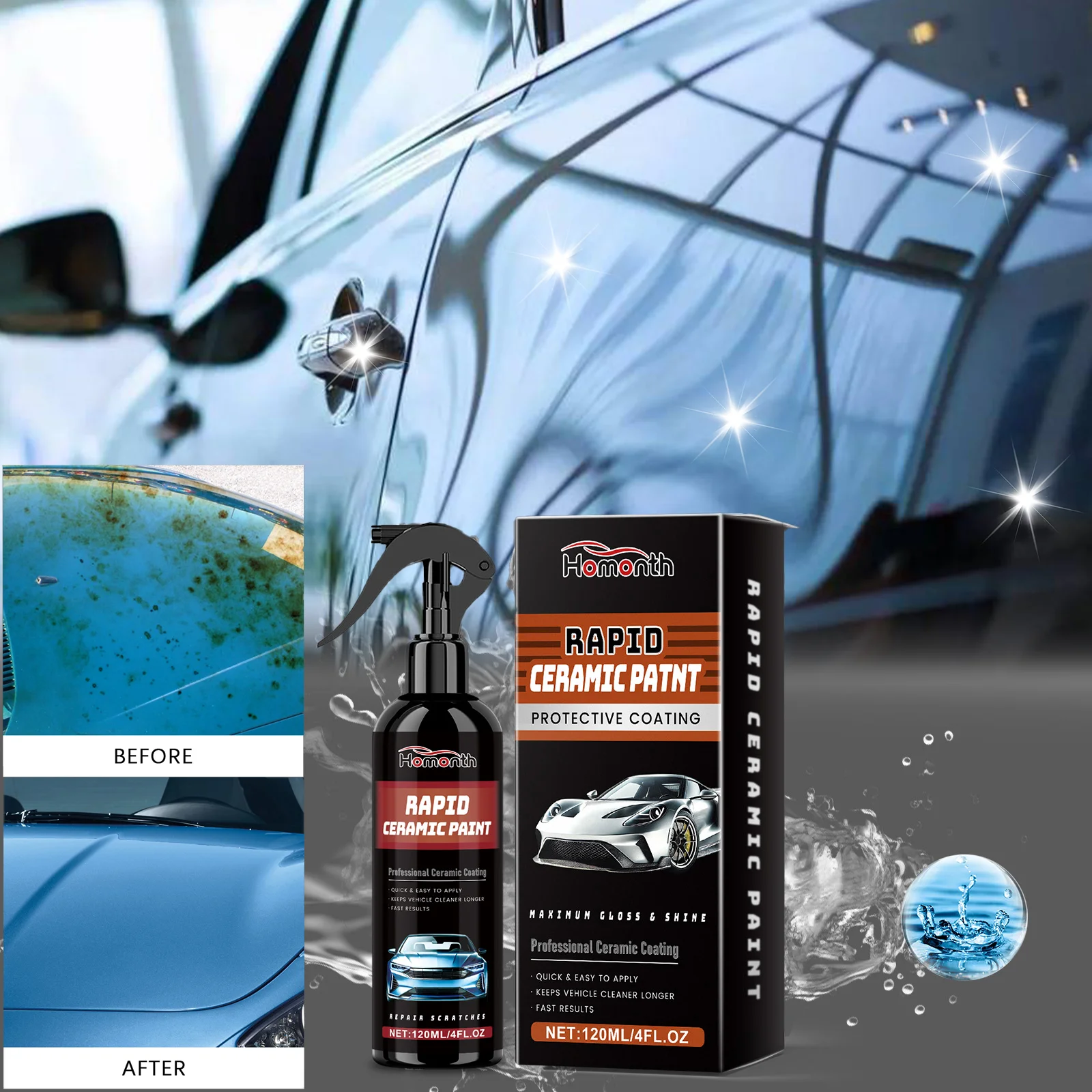 Car Paint Protective Coating Spray Nano Sealant Transparent Layer Anti Scratch UV Protect Long Lasting Shine Water Based Formula