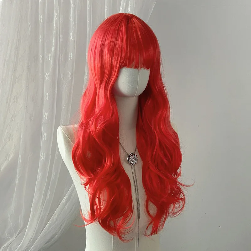 باروكة صناعية حمراء مقاس 26 بوصة مع موجات كبيرة لحفلات الهالوين، والزي اليومي، والشعر المستعار للعطلات، وإكسسوارات الشعر ذات درجة الحرارة العالية