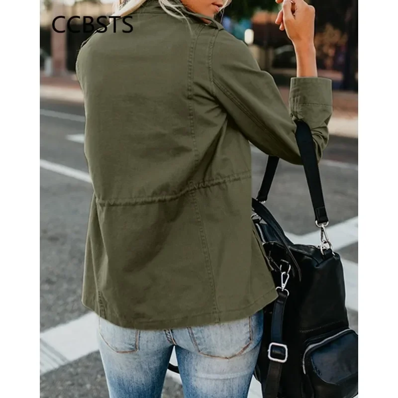 Women Zipper Jacket Autumn Female Outerwear Long Sleeve Casual Streetwear Coat Windbreaker Anorak Stand Collar Military Jackets