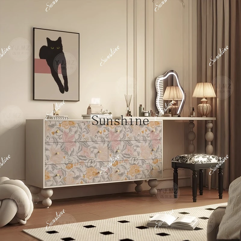 Nordic Cream Solid Wood Six Bucket Cabinet Living Room Bedroom Locker  FT