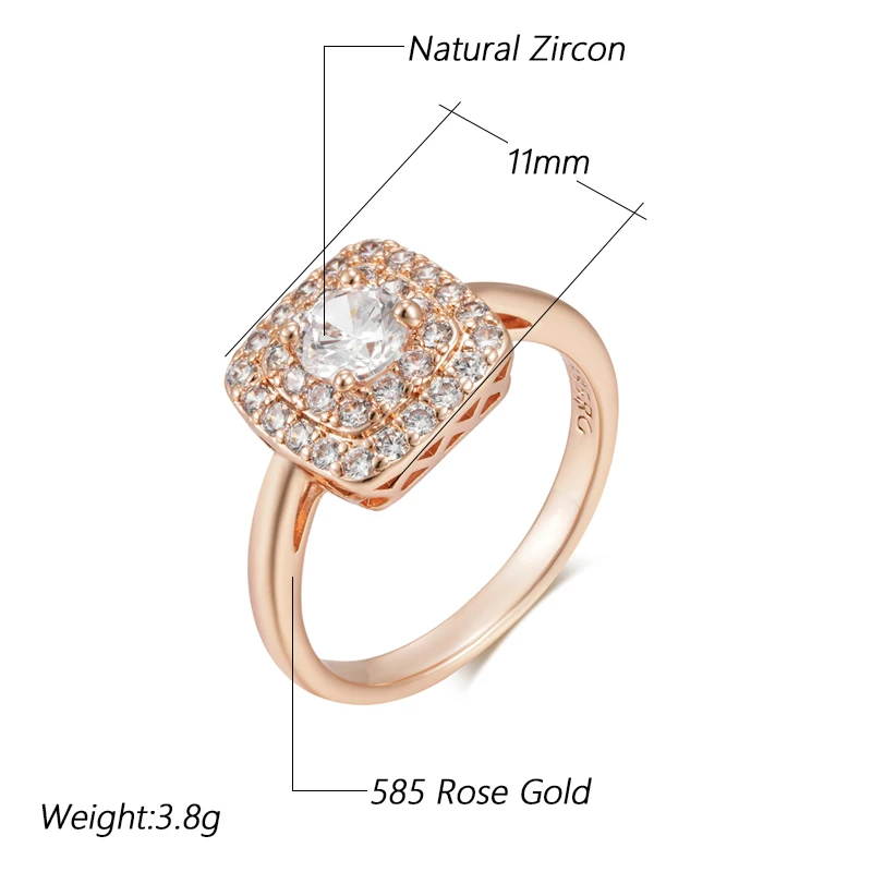 Kinel Hot 585 Rose Gold Color Square Bride Wedding Ring For Women Trend Shiny Natural Zircon Accessories Daily Fine Jewelry Gift