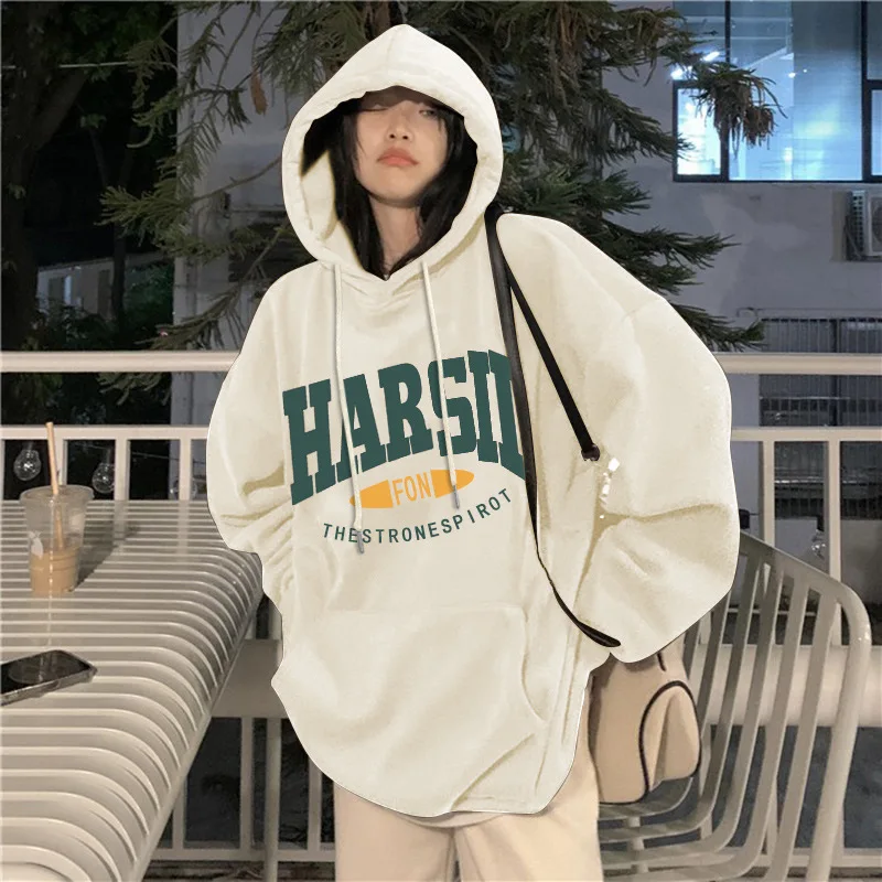 Autumn Letter Print Hoodies Women Streetwear Polyester Long Sleeve Female Sweatshirt Loose Fleece Ladies Clothes Winter