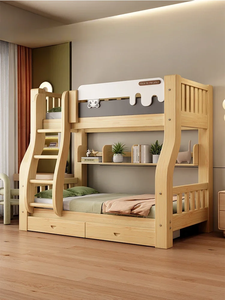 Solid wood upper and lower bed, mother bed, multifunctional children's bed, high and low bed, two layers of upper and lower beds