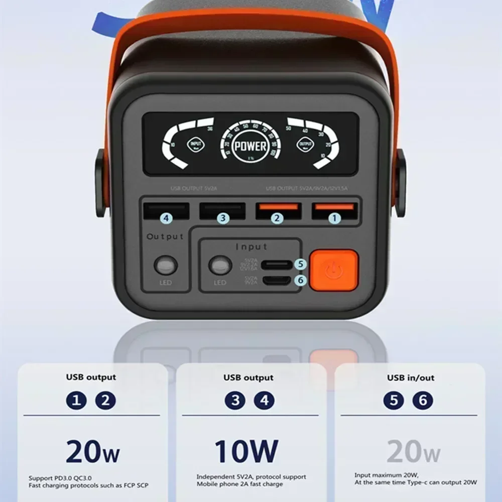 Banco de energía portátil para exteriores, batería externa de 60000mAh, PD, cargador rápido de 30W para Xiaomi, iPhone, estación de energía móvil