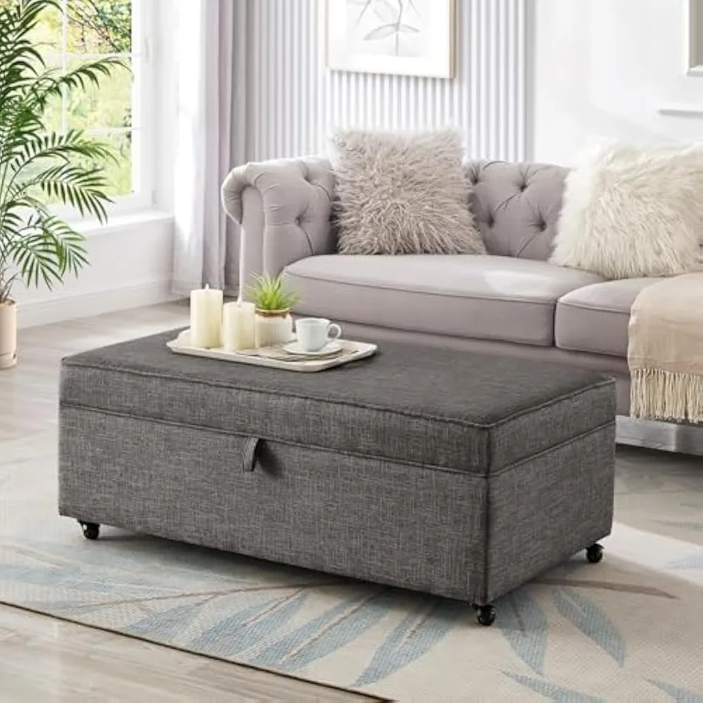 

Большой модульный пуфик для хранения вещей на колесах, многофункциональный журнальный столик и сидения, элегантный темно-серый дизайн