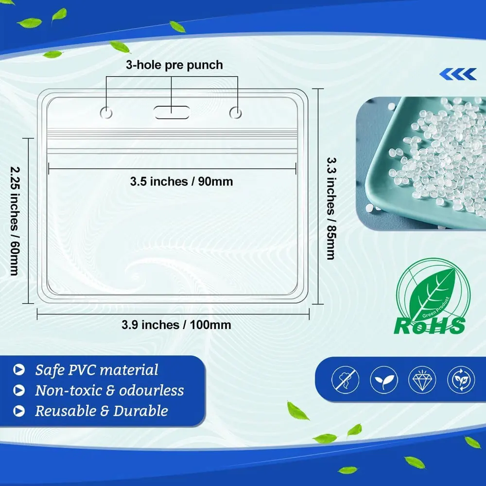 10pcs PVC ID Card Covers, 3x4 inch Thickened Transparent Horizontal Name Tag ID Card Covers, Resealable Zipper Style.