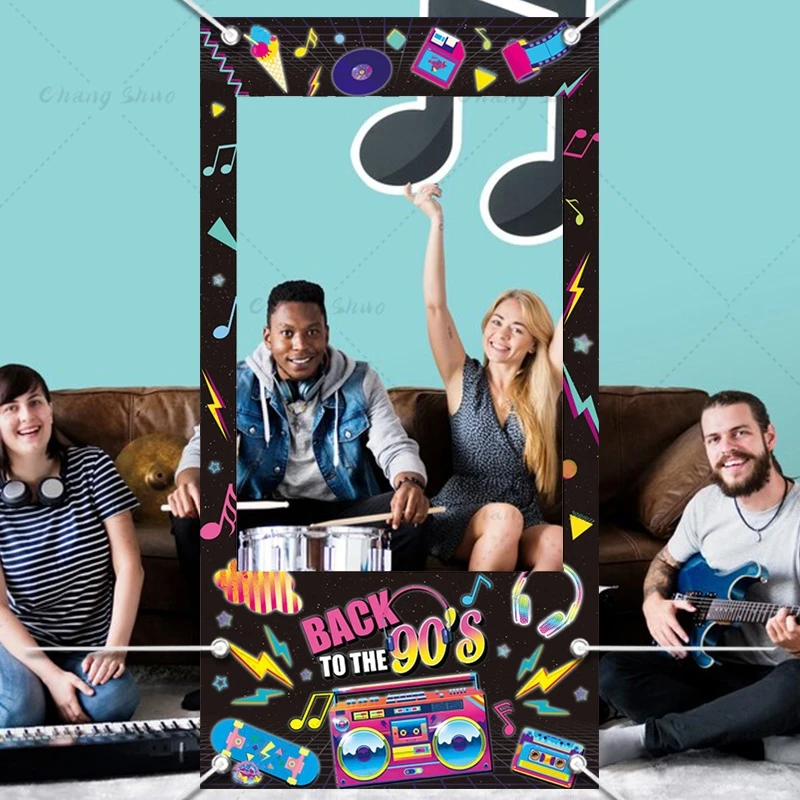 

80s 90s Party Decorations Photo Booth Frame Backdrops Radio Skateboard Graffiti Shooting Photo Booth Props 80's Party Supplies