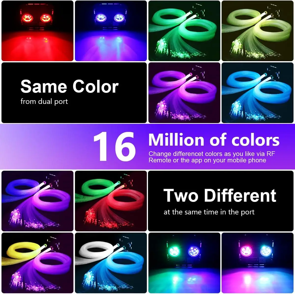50W dual Head Dual Color Twinkle Fiber Optic Light Engine Bluetooth APP Control Music Activated 28-Key Remote RGBW Headline DIY