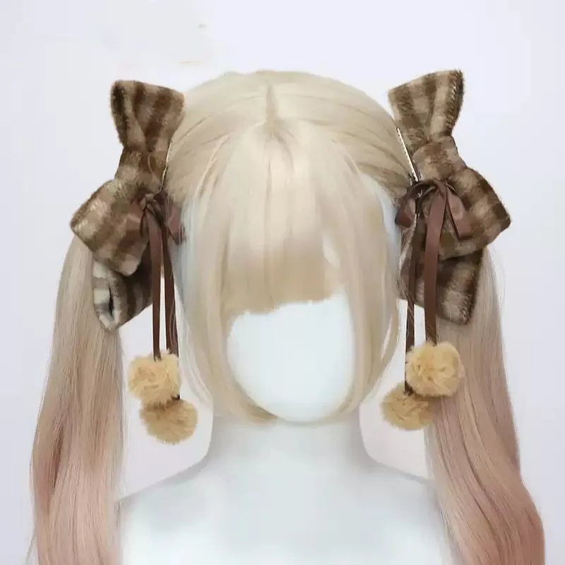 

Gothic Harajuku Lolita Girls Bowknot plaid Color Hairpin Headband Side-knotted Clip Hairpins Lolita Maillard Hair Accessories