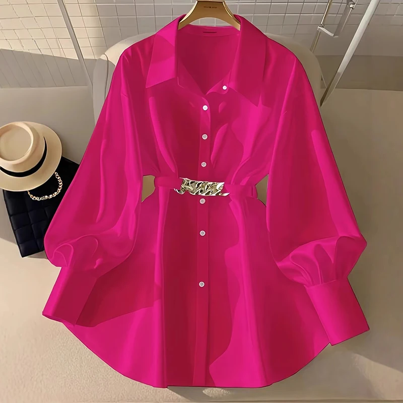 New Autumn Women's French Style Shirt Office Lightweight Luxury Design White Shirt Top Light Maturity Wind Loose Fit Button Down