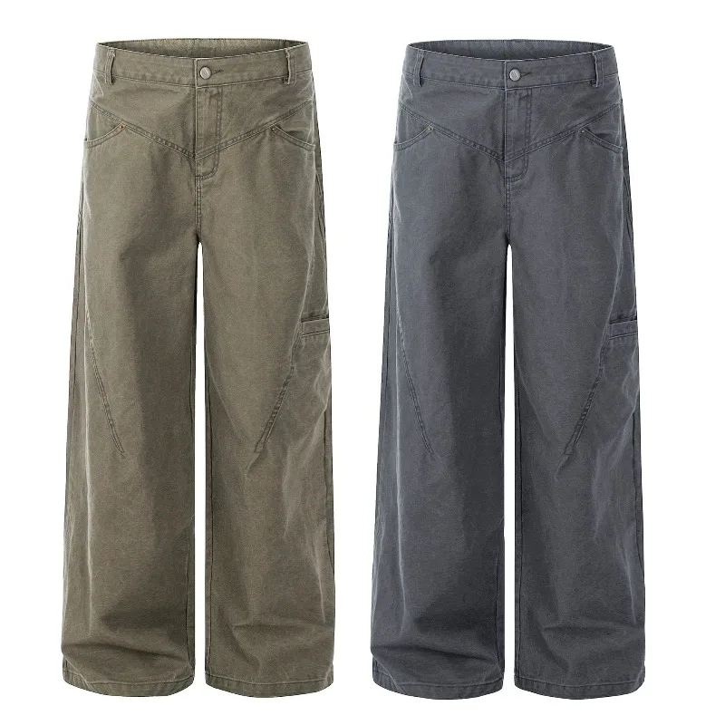 OR FL American Retro Vintage 100 Cotton Women Cargo Trousers Deconstructed Design Staraight Wide Leg Mop the Floor Casual Pants