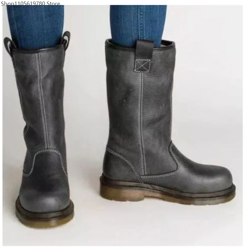 Men's Brown Leather Slouchy Boots Faux Fur Cuff Rubber Sole Lined Warm Casual Style for Winter Daily Leisure Fashion Outfits