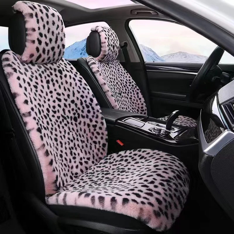 Soft Faux Sheepskin Car Seat Covers Artificial Fur Seat Cover Plush Auto Seat Cushion Leopard pattern Universal Fit Winter