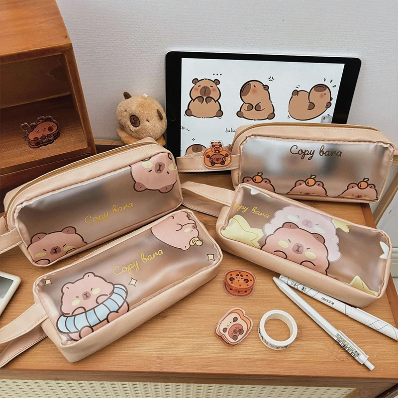 Estuche de lápices Capybara creativo de gran capacidad, bolsa de bolígrafo de dibujos animados Kawaii, bolsa de papelería de moda, suministros escolares