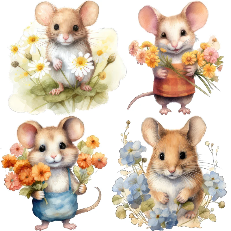 Three Ratels QB38 Watercolor cartoon mouse Pastoral style stickers for home decoration kid's bedroom