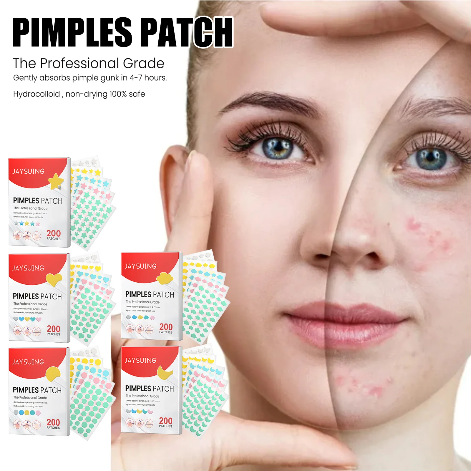 

Acne stickers Daily cleaning Close your mouth Gently dilute acne Balance your skin and cover acne marks Skincare