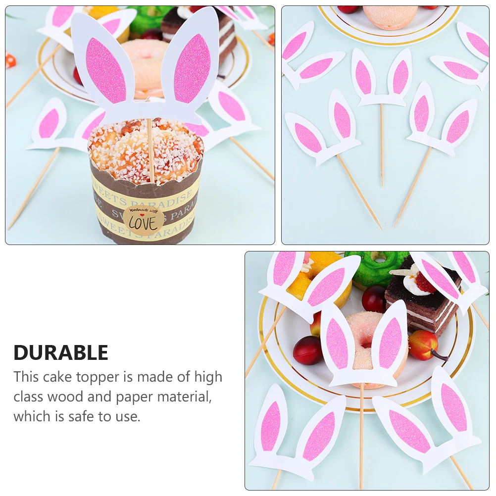 

30pcs Rabbit Ears Cake Toppers Pink Decor Bunny Food Picks Spring Cupcake Decorations Party Supplies Easter Cake Decor