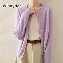 WinvyNee Women Cashmere Cardigans Sweater O Neck Merino Wool Causal Coats Solid Warm Knitwear Tops Sweater Autumn Wnter B1054007