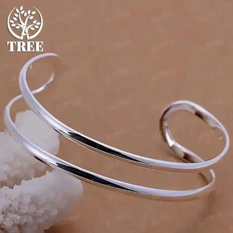 

High quality 925 Sterling silver Double line bangle For Man Women adjustable Bracelet fashion party wedding streetwear Jewelry