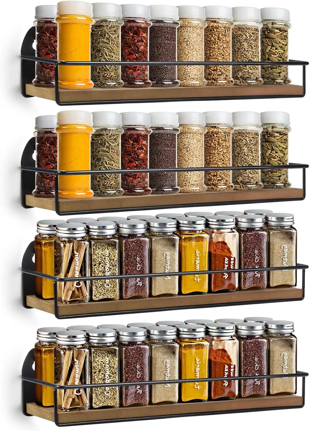 

Набор из 4-х настенных органайзеров для специй в деревенском стиле, черный, для хранения банок и контейнеров на кухне