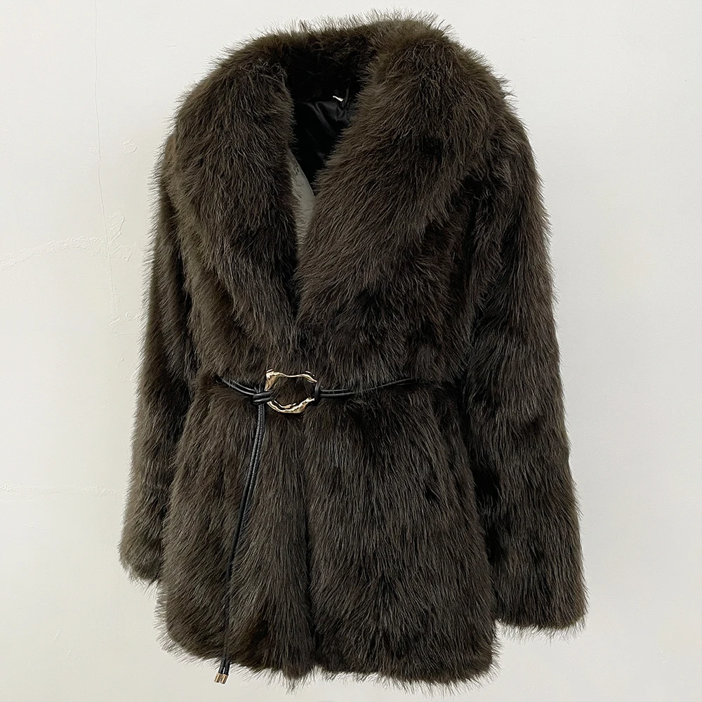 Fur Coat Eco-friendly Women 2025 Autumn Winter New Fashion Faux Fur Coat Female Belt Fur Fluffy Jacket Fake Fur Outerwear Spring