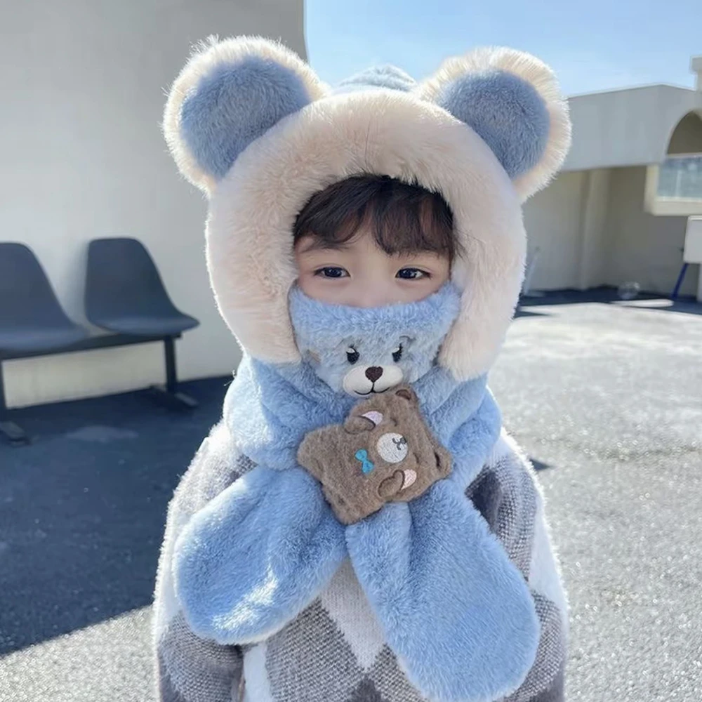

New Baby Winter Warm Scarf Three Piece Set Kids Windproof Cold Proof Plush Hat Ear Protection Face Mask Girl's Gift Miniso